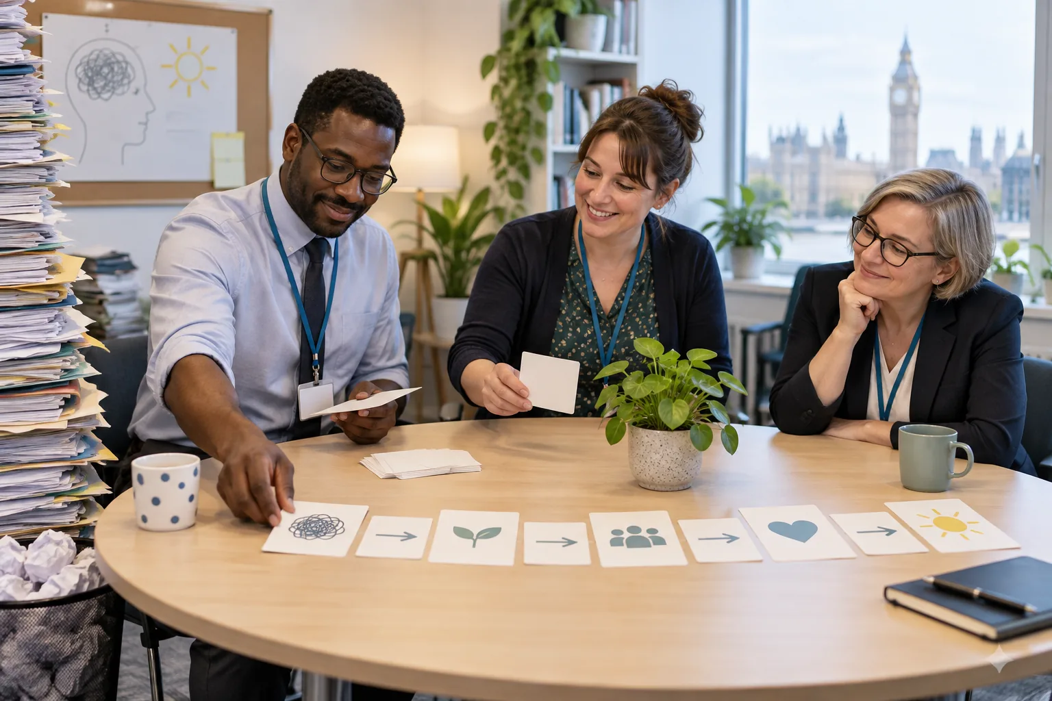 Foundation trust flexibilities represented by laughing fictional NHS administrators with an approval folder