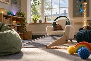 Original editorial photograph of an armchair in a sensory classroom for SEND inclusion guidance 2026