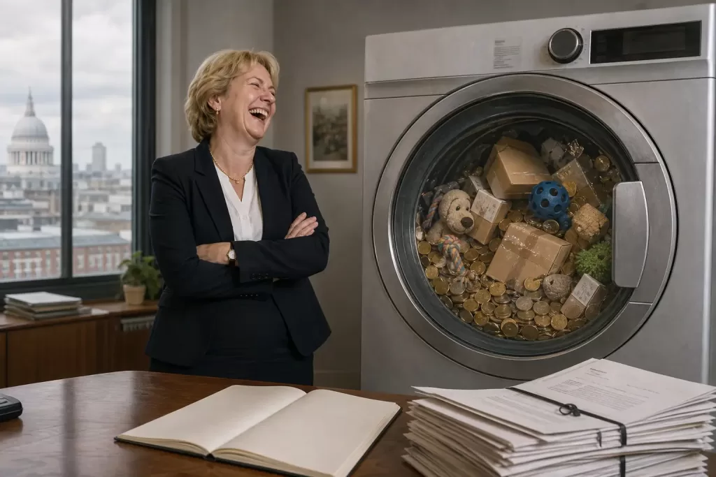 Staged satirical illustration for Pet Shop Closes After Accountants Fail To Establish Whether £6.3m Was For Dogs Or Money Laundering