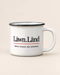 Official Lawnland Enamel State Mug — illustrative product mockup
